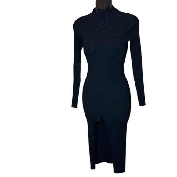 Wilfred women’s xxs alchemy midi dress black ribbed mock neck high slit sweater - Picture 2 of 6